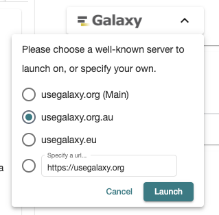 Launch options for Galaxy