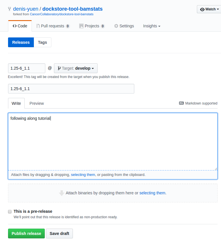 Screenshot of GitHub's interface when making a new release